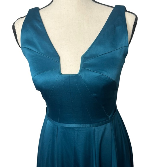 HALSTON Heritage Teal Twirl Satin Gown Dress - Picture 3 of 10